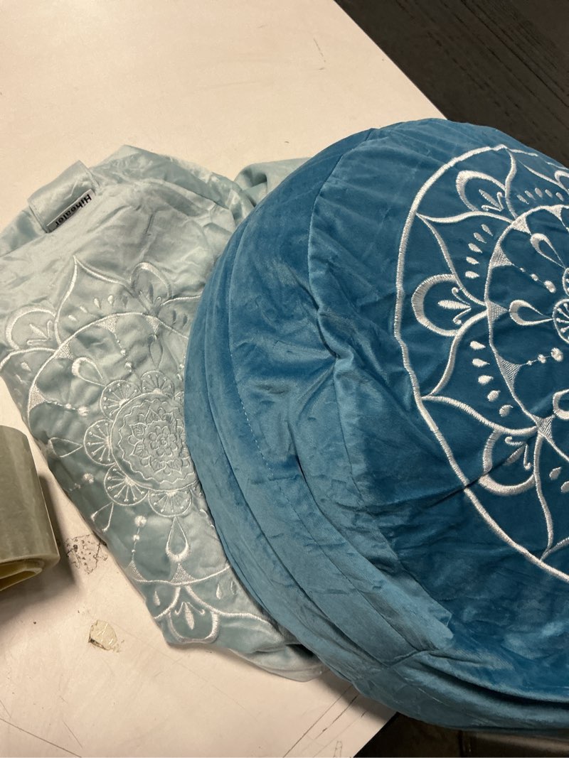 Condition photo showing Good Condition for Hihealer Meditation Cushion, Traditional Tibetan Meditation Pillow Velvet Cover - Large Floor Cushion Seating for Adults - Yoga Buckwheat Bolster for Women?Moms Restful Light Blues