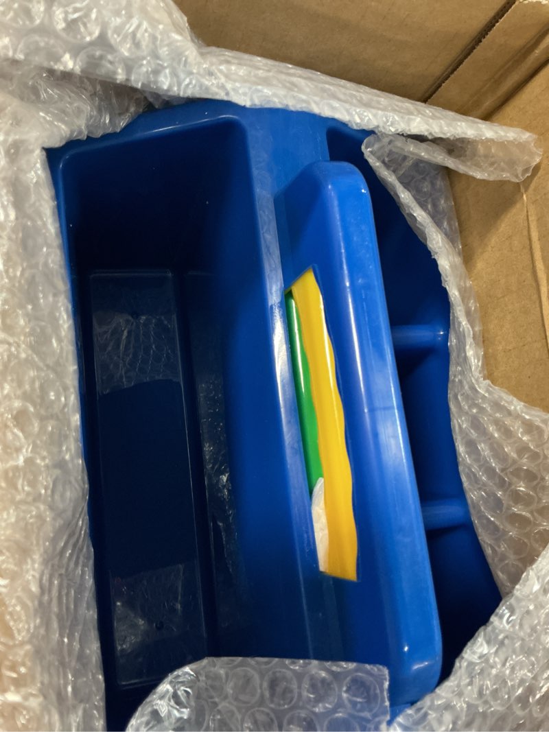 Condition photo showing As Is for haundry classroom caddy storage basket with handle, 6 pack plastic arts office crafts caddy 4 compartments for kids, pencil, crayon, marker, school supplies, 6 colors rainbow colors