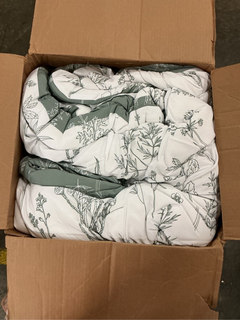 Condition photo showing As Is for love's cabin grey king comforter set - king size comforter set, 3 pieces cute floral bedding sets for all seasons,1 soft reversible botanical flowers comforter and 2 pillow shams king (104"x90") 03 - grey