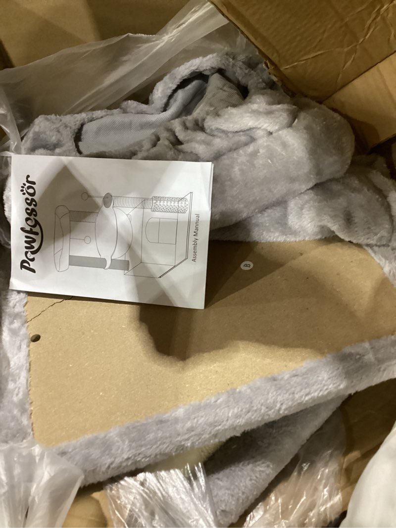 Condition photo showing As Is for Cat Tree 32 Inches Small Cat Tower with Large Hammock Dia 15.7”,Self Groomer, Fully Scratching Post, Removable Top Bed and Wide Hideway Condo for Indoor Cats-Gray Medium-32" Gray