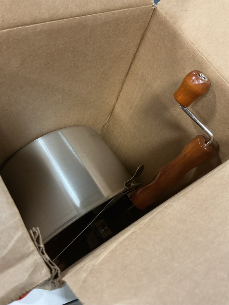 Condition photo showing As Is for original whirley pop popcorn maker - wabash valley farms gourmet popcorn popper, aluminum pot with nylon gears, 3-minute stove top popper, home movie night (silver)