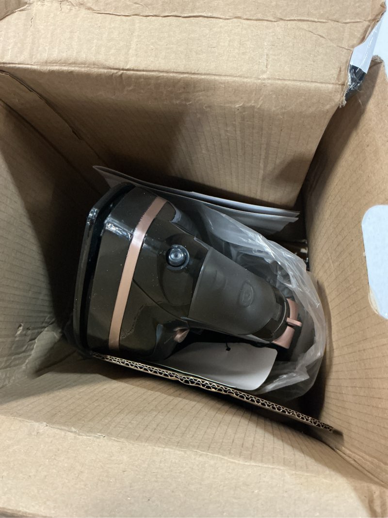 Condition photo showing As Is for martisan cordless iron for clothes, 1600w, wireless, rapid heating, retractable cord, power charging base, ceramic soleplate, auto-off, anti-calc, anti-drip, self clean black