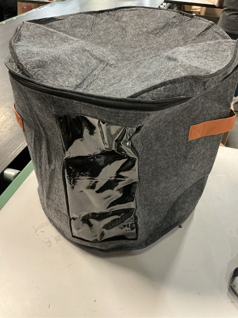 Condition photo showing As Is for Suzile 4 Pcs Hat Boxes Oversized Round Cowboy Hat Storage Box for Women Men 19" x 17" Cowboy Large Felt Organizer Bag Baseball Cap Container with Dustproof Lid for Clothes Case Travel Gift(Dark Gray)
