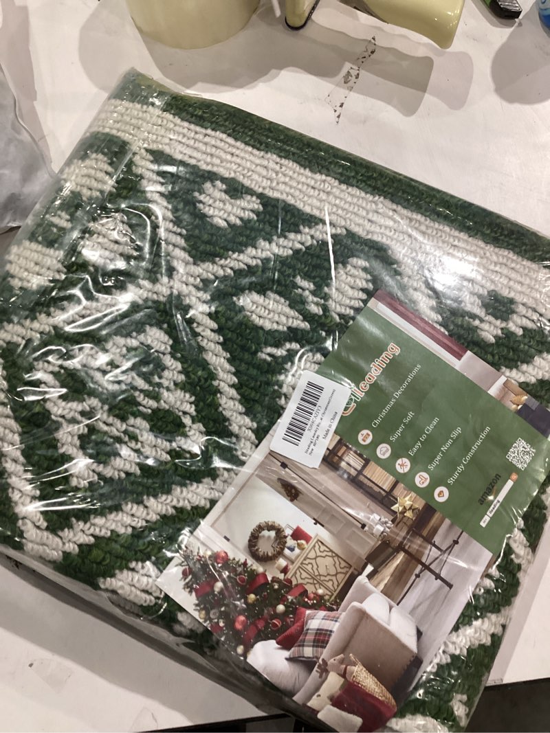 Condition photo showing Good Condition for Ileading Christmas Hallway Runner Rug 2x6ft, Durable Xmas Welcome Indoor Doormat Mat Non Slip Kitchen Floor Mats with Rubber Backing, Machine Washable Green Winter Holiday Decor Entryway Carpet 2' x 6' (Rectangular) Green