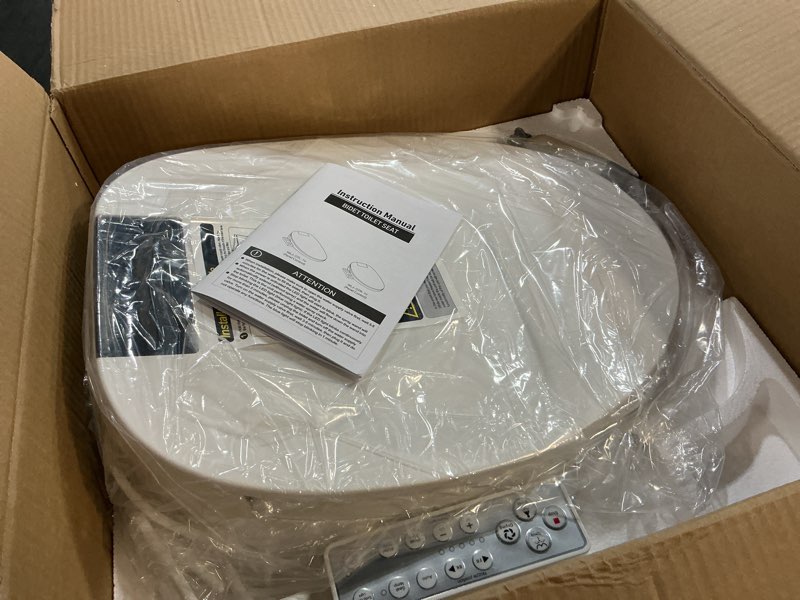Condition photo showing Good Condition for toilet bidet seat, instant warm water, self-cleaning nozzle, multiple spraying modes, electric heated seat, warm air drying, soft closed lid, display screen, requires electricity, round