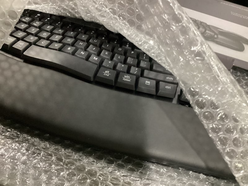 Condition photo showing Good Condition for ergonomic wireless keyboard and mouse combo, 30db quiet full size keyboard set with wave keys & soft palm rest, dual-system switch for windows/mac, ideal for business teams home office—sablute black