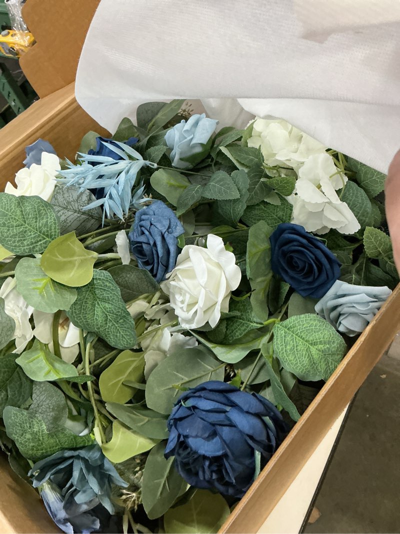 Condition photo showing Good Condition for Ling's Moment 41" Tall Free Standing Artificial Flowers Arrangements 2 pcs Wedding Arch Altar Stage Decorations Dusty Blue Navy for Ceremony Reception Silk Rose Fake Floral Party Outdoor Beach Decor Blu-dusty Blue & Navy 41" Tall x 22" Cross