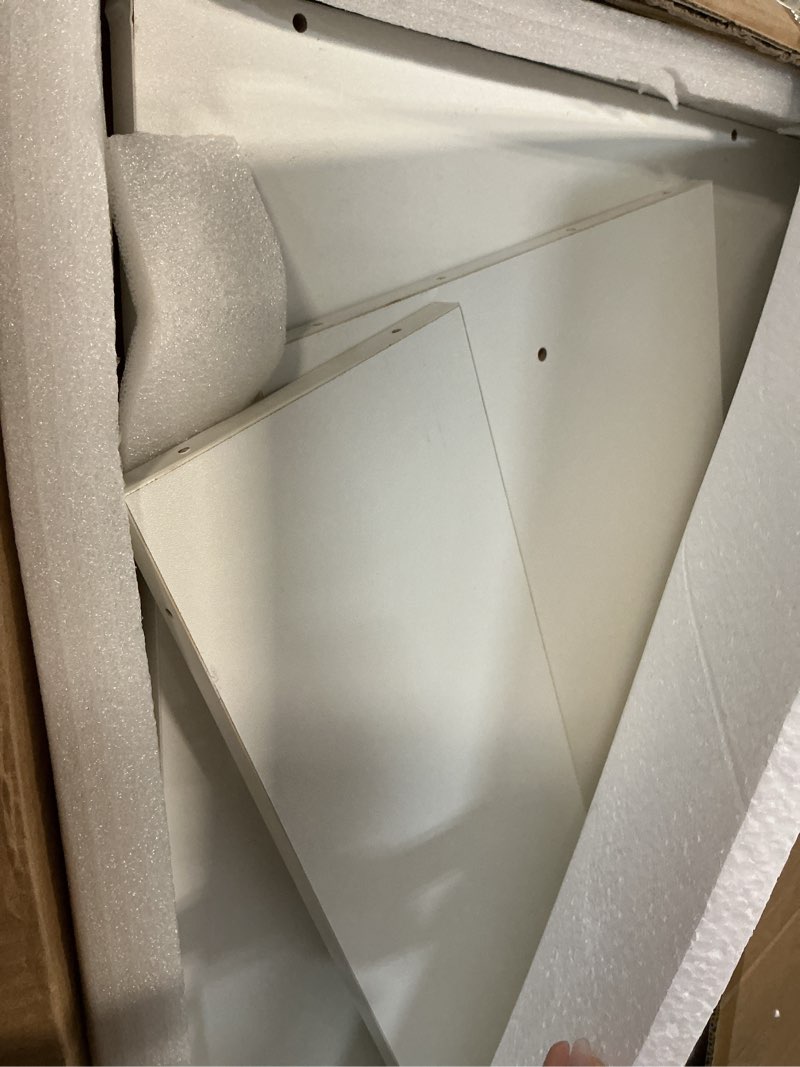 Condition photo showing As Is for 2-tier washer and dryer countertop with 2.75" h guard,54" w x 27.5" d laundry countertop cover with non-slip pad,large space laundry topper for folding clothes over washer and dryer-white standard-2 tier (54"wx27.5"dx12"h) white