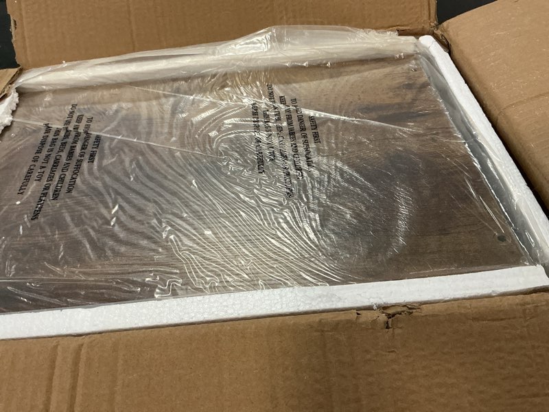 Condition photo showing As Is for HCHQHS 3-Tier Rustic Wood and Metal Industrial Bookshelf for Home Office, Bedroom, Kitchen, Bathroom - 47in 3-Tier (47"W x 33.5"H) Rustic Brown