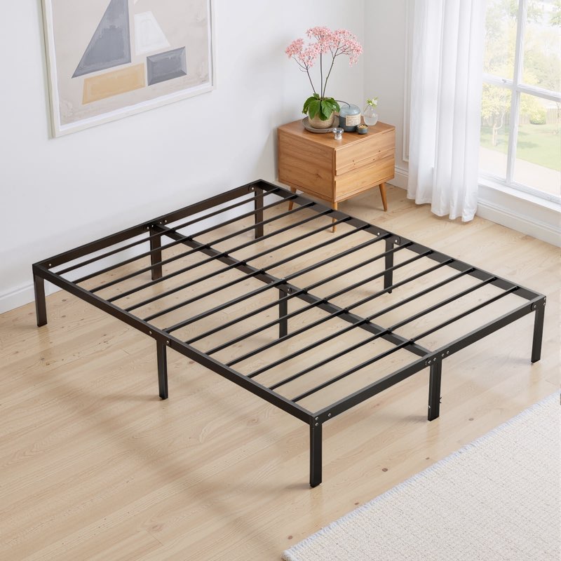 Queen Size  Height Metal Platform Bed Frame with Steel Slat Support, No Box Spring Required, Under-Bed Storage, Easy Assembly, Black