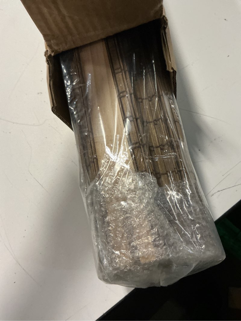 Condition photo showing Good Condition for lazblinds cordless bamboo roman shades, privacy blinds for interior windows, room darkening roll up bamboo blinds for home & patio, 28.5" w x 64" h, highfield teak pricacy - highfield teak 28.5" w x 64" h