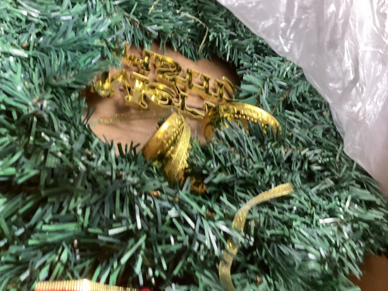 Condition photo showing Good Condition for H&W Large Christmas Wreath (19.69 Inch / 50 cm) for Front Door Wall Windows Artificial Poinsettia Xmas Decoration with Tinkle Bell Bowknot and Small Ornaments (MC7-D1) L Size