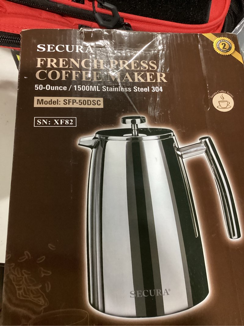 Condition photo showing New/Like New for Secura French Press Coffee Maker, 50-Ounce, 304 Stainless Steel Insulated Coffee Press with Extra Sc