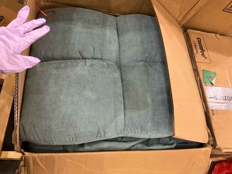 Condition photo showing As Is for Manual Recliner Chair with Heating & Massage,Ergonomic Overstuffed Breathable Fabric Reclining Chair with Side Pockets,Q235 Steel Frame Lazy Boy Recliner Single Sofa for Living Room Bedroom Light Blue