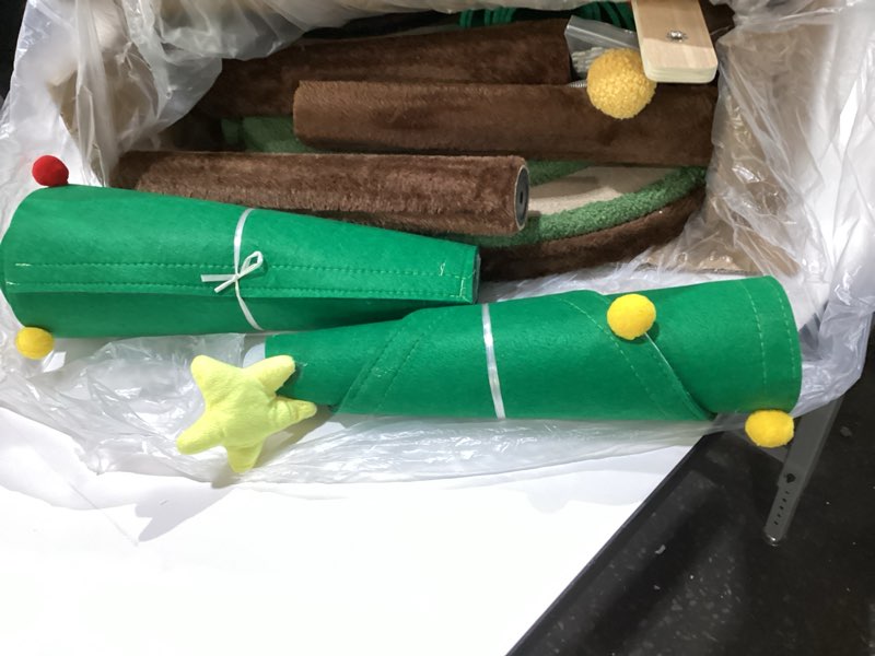 Condition photo showing New/Like New for Christmas Cat Tree with 3 Cat Houses, 59 inch Cat Tower for Indoor Cats, Cat Furniture with Teaser Toy for Christmas Decoration