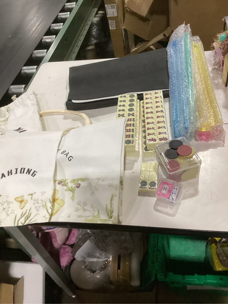 Condition photo showing Good Condition for american mahjong game set, 166 white tiles, printed bag with entire accessories, 4 all-in-one rack/pushers, mahjong tiles set
