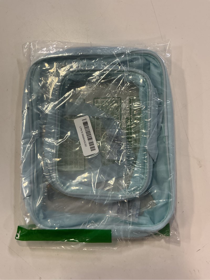 Condition photo showing Good Condition for packism clear makeup bag combo pack, 1 tsa approved medium & large/xl for checked luggage, clear toiletry bag with handle, water-resistant travel essentials organizer, ice blue 05 ice blue full vacation (mixed sizes)