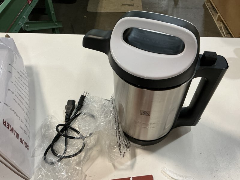 Condition photo showing As Is for homtone 1.6l soup maker, stainless steel soup making machine with smooth & chunky settings, anti-dry burn, overfill sensors, self-cleaning mode for quick soups, baby food white 1.6l, 4-in-1