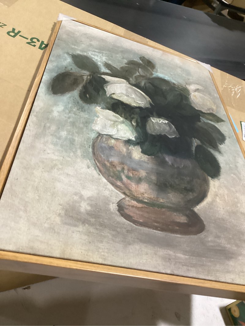 Condition photo showing As Is for insimsea framed canvas prints wall art home eclectic decor, roses in vase classical oil paintings for wall decorations, rustic wall decor farmhouse decor bathroom decor wall art 8x10in