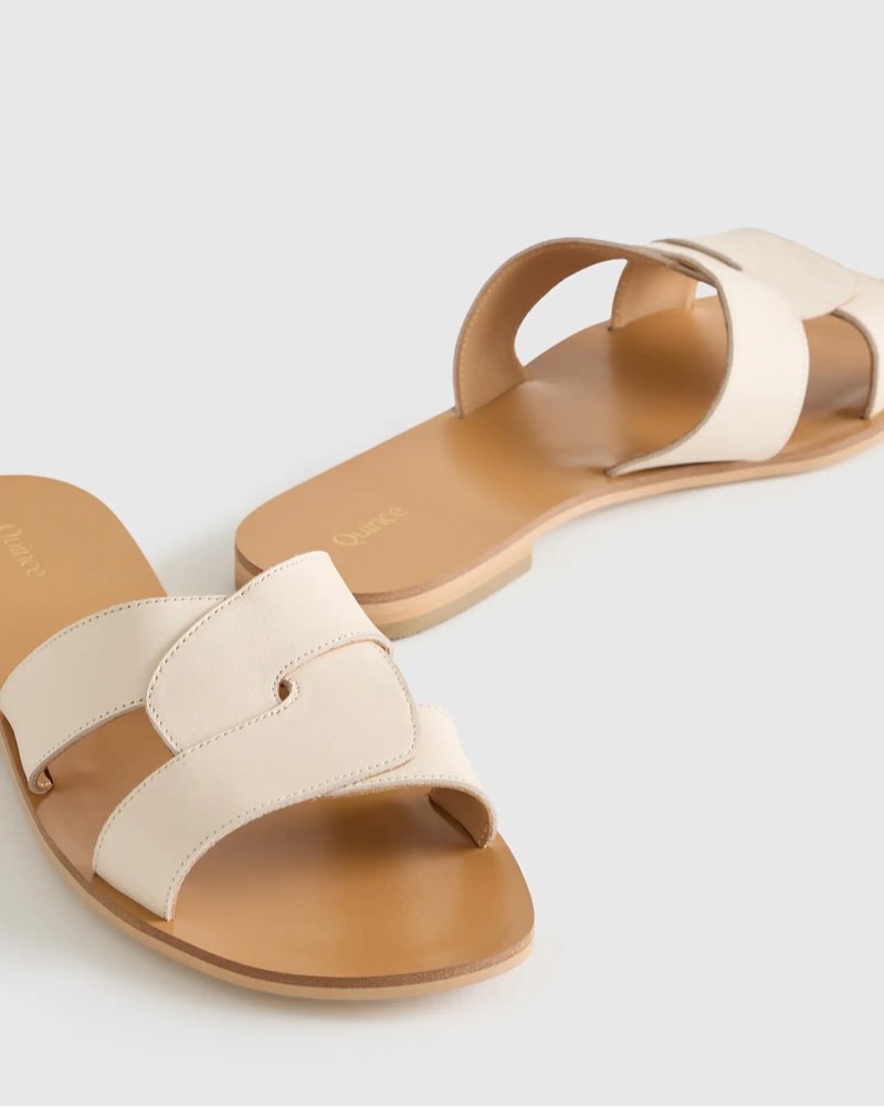 italian leather cutout slide sandal size 9 bone 