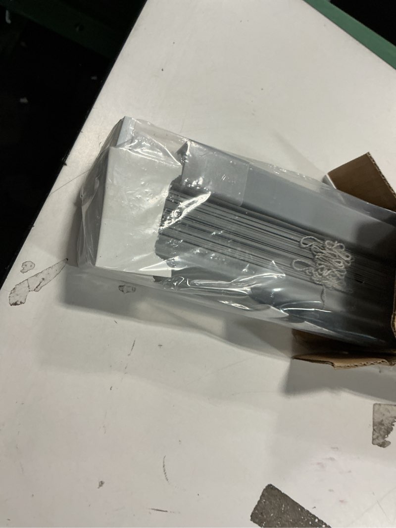 Condition photo showing As Is for LazBlinds No Tools No Drill 1" Vinyl Mini Blinds, Cordless Blinds for Windows, Light Filtering Horizontal Window Blinds & Shades, 28" W x 48" H, Grey Cordless-grey 28" W x 48" H