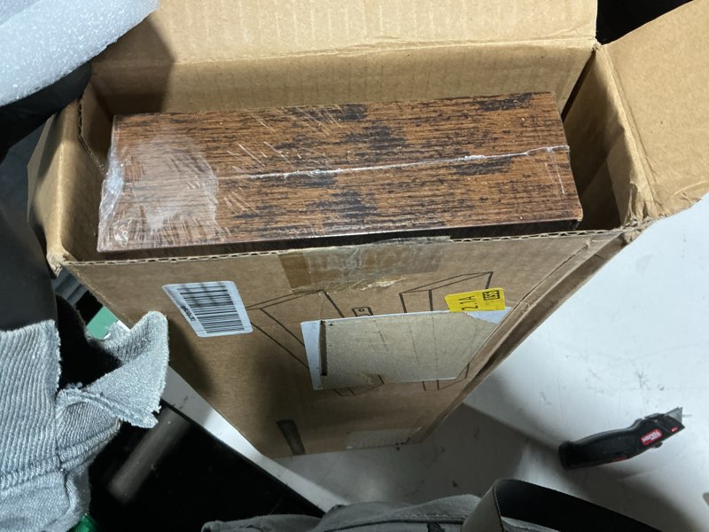 Condition photo showing New/Like New for BAYKA Floating Shelves, 22.5 inches Rustic Wood Wall Shelves for Bathroom?Bedroom, Living Room, Kitchen & Book, Hanging Display Decor Organization Shelf with 22 lbs Capacity (Rustic Brown) B. Rustic Brown - Americana Farmhouse Style 22.5inches