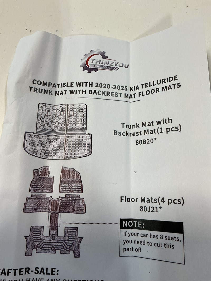 Condition photo showing Good Condition for floor mats set for 2020-2025 kia telluride 7 seats (not for 2027) kia telluride 7pcs