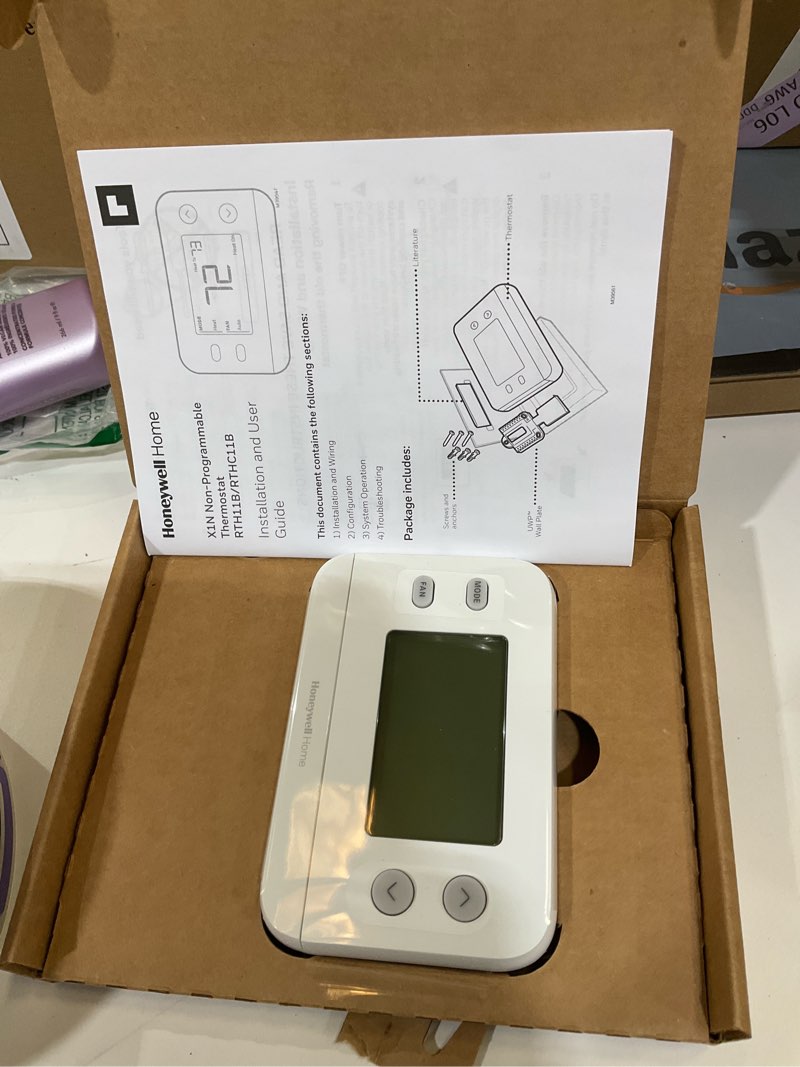 Condition photo showing As Is for New! Honeywell Home Non-Programmable Thermostat, Single-Stage, 1 Heat/1 Cool Compatibility, X1N, White