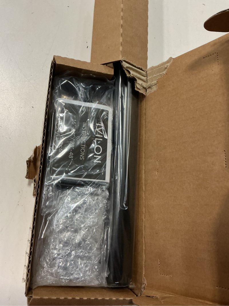 Condition photo showing Good Condition for ivilon curtain rod for windows 28 to 48 inch – 1 inch telescoping drapery rod, 2 long sections, end cap finials, black 28 to 48 in.