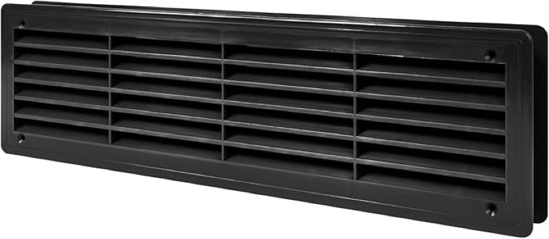vent systems 18" x 5" inch black plastic door air vent cover - two sided louvered vent - register interior door grille - louver ventilation grill for home, cabinet, furniture, bathroom, garage