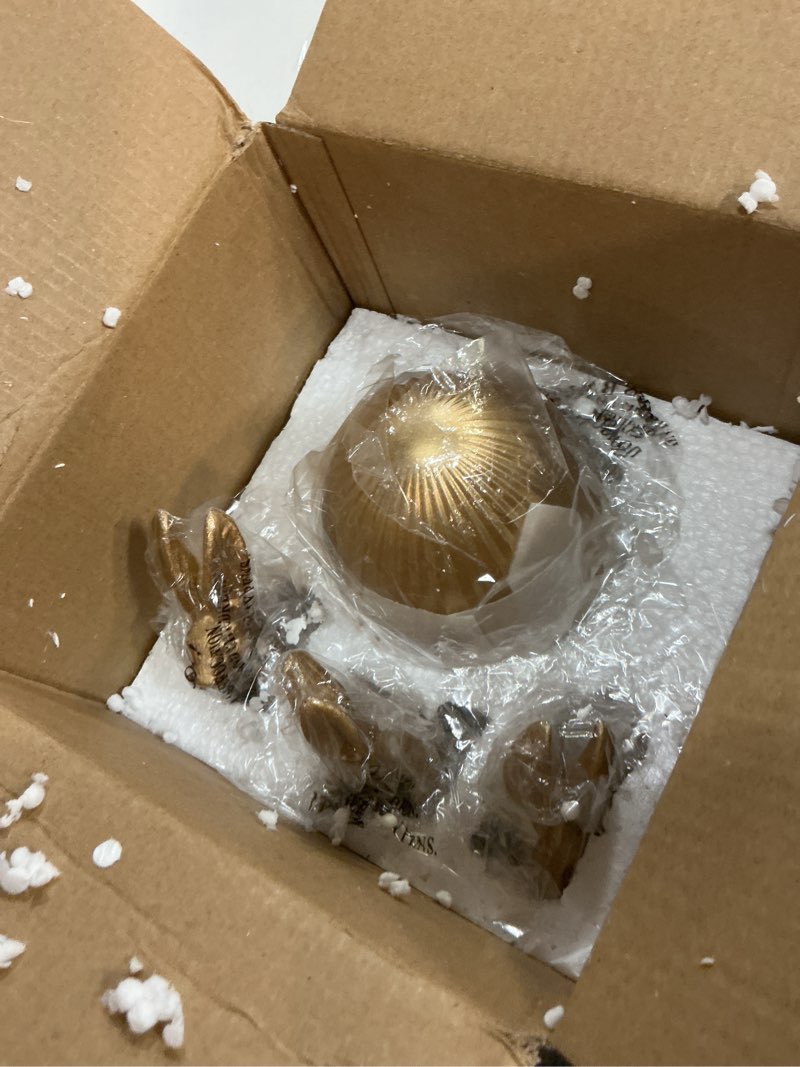 Condition photo showing Good Condition for dn deconation 6pcs easter decorations with 3 rabbits and 3 gold easter eggs, small easter bunny figurines, spring table centerpiece decor rabbit statues, indoor bunny decor, vintage home decor gold and white set of 6