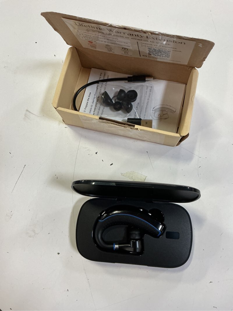 Condition photo showing New/Like New for bluetooth headset v5.0 wireless bluetooth earpiece with noise canceling mic for cell phone ultralight business earphone for driving/trucker/office earbus for android/iphone/smartphone-blue