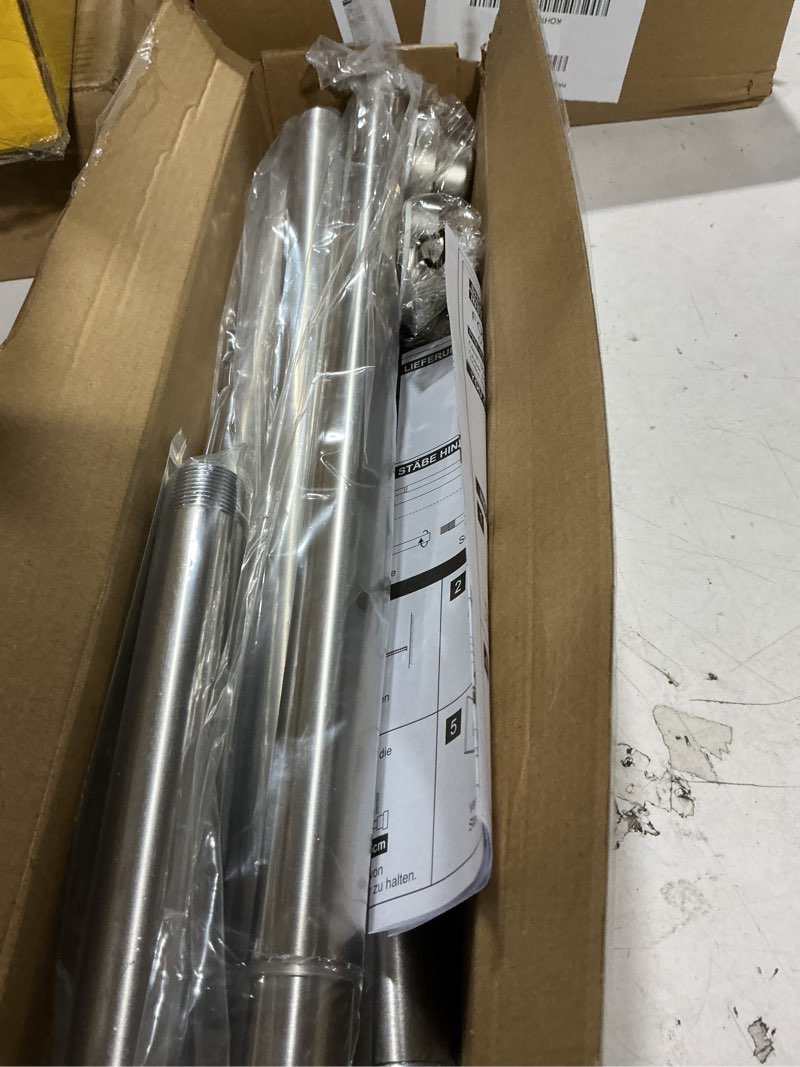 Condition photo showing New/Like New for shower curtain rod, 1" diameter heavy duty tension shower rod, non slip adjustable 28-74 inch no drill shower curtain rods spring tension for bathroom, shower stall, no rust, brushed nickel 28-74 inches brushed nickel