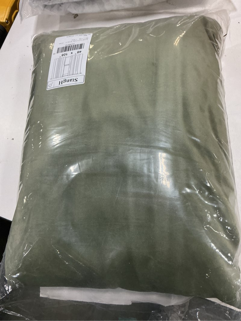 Condition photo showing New/Like New for stangh 100% blackout velvet curtains 84 inches moss green curtains back tab two-layer thermal insulated heavy thick room dividers for living room/bedroom/nursery, w52xl84, 2 panels 52"w x 84"l (pack of 2) moss green