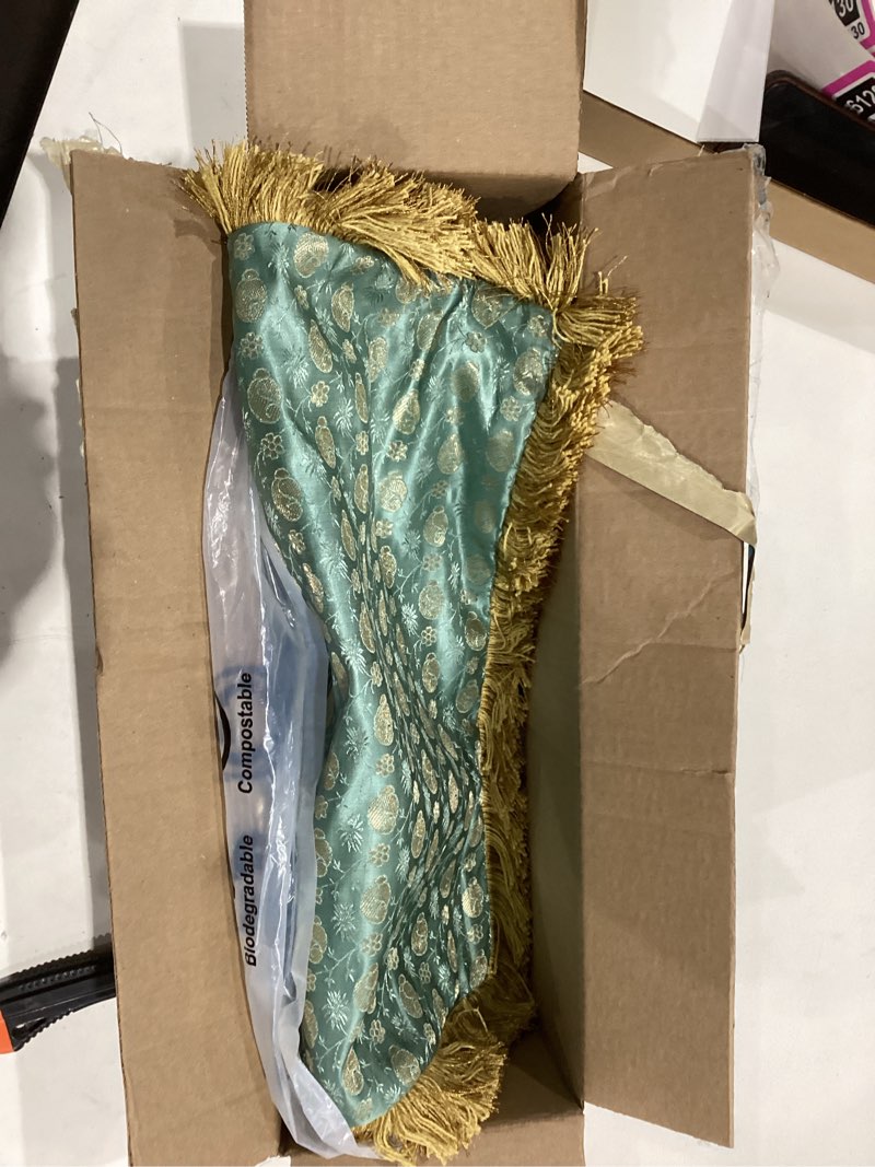 Condition photo showing Good Condition for creative co-op jacquard square pillow with brocade pattern, blue & gold finish