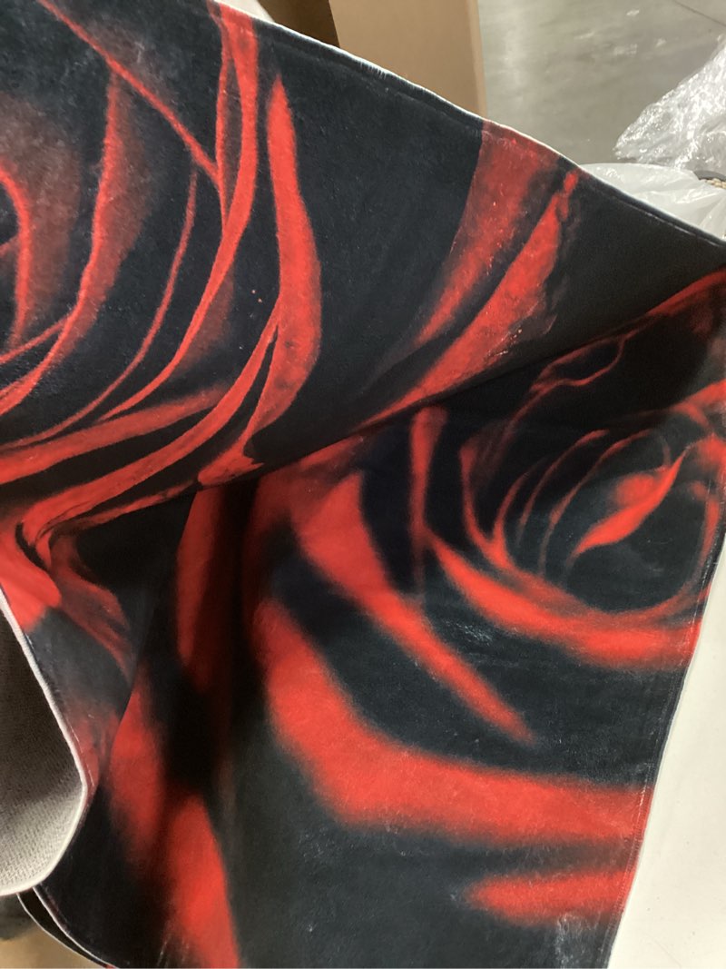 Condition photo showing Good Condition for Romantic Red Flowers Red Rose Area Rug, Red Rose Petals Home Decor Rug, Easy Clean Carpet for Living Room Bedroom Kitchen Dining Room Home Office Floor Rug 2ftx3ft