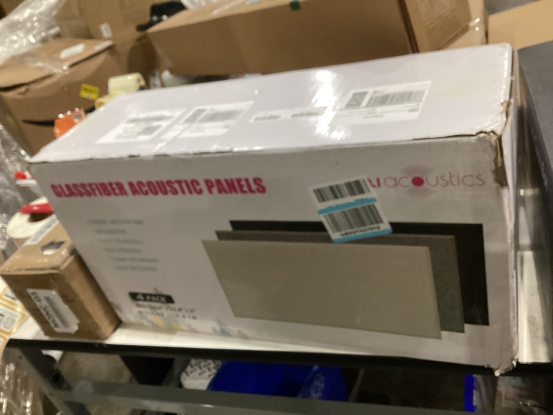 Condition photo showing New/Like New for UMIACOUSTICS 4 PCS Acoustic Panels, 2“ Thick 23.6" x 11.8" Fiberglass Sound Absorbing Panels, Soundproof Panels for Studios, Office, Home Theater. Charcoal Grey