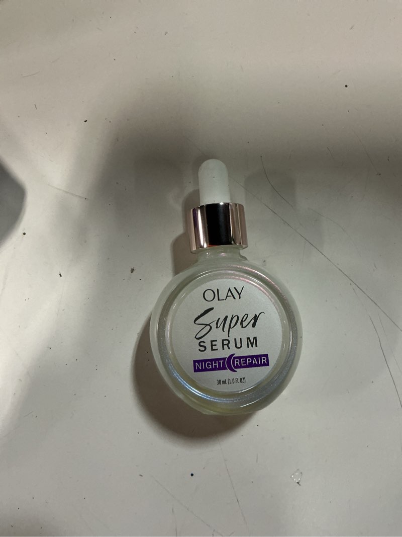 Condition photo showing Good Condition for Olay Super Serum Night Repair for Face - Niacinamide, Peptide, Salicylic & Lactic Acid, Glycerin ?- Anti-Wrinkle, Dark Spot Reduction, Hydrating, Smooths Fine Lines, Skin Surface Renewal, 1.0 Oz