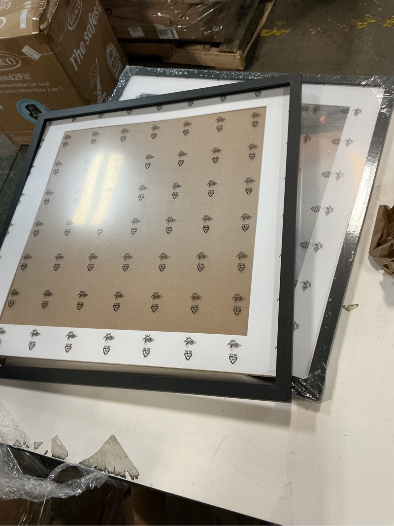 Condition photo showing As Is for 22x22 Picture Frame Set of 2 Black with 18x18 Mat, Display Photo 18x18 with Mat or 22 x 22 Without Mat, Wall Hanging Large 22x22 Poster Frame with Shatter Resistant Plexiglass, 2 Pack, Black Black, 2 Pack 22x22 inch