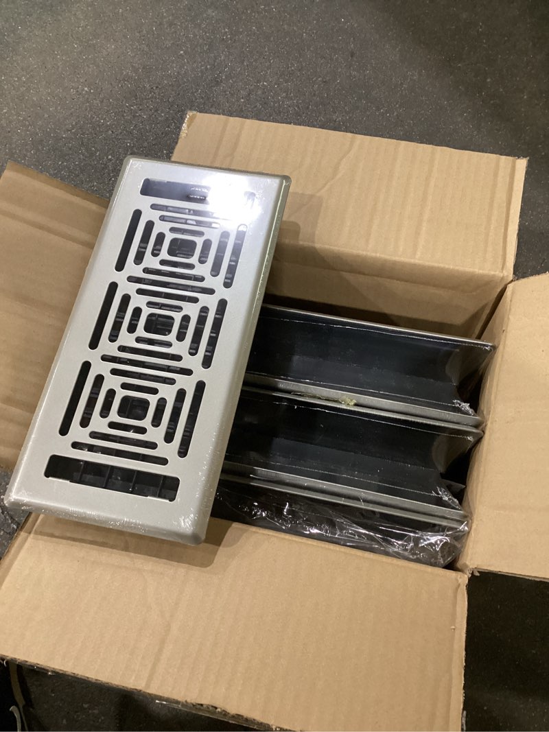 Condition photo showing Good Condition for floor register 4x10, heavy duty walkable steel floor vent covers, easy adjust air flow direction floor registers, silver floor vents, boston design air vents for home, 6 pack 4 x 10 vent cover silver 6pack