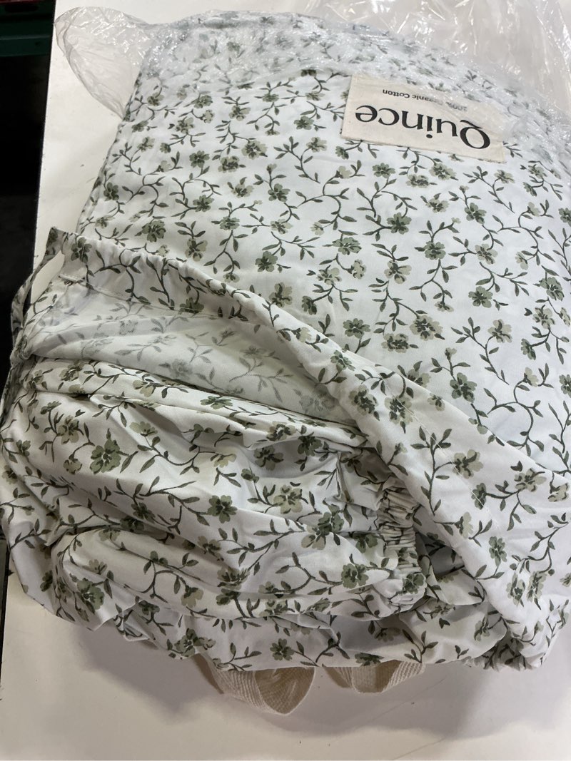 Condition photo showing Good Condition for organic crisp percale floral fitted sheet set, king, green florette