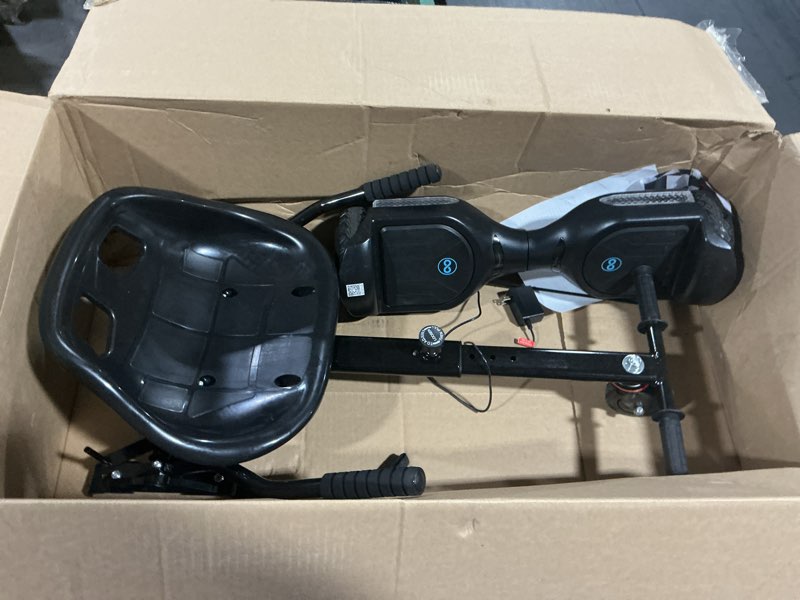 Condition photo showing Good Condition for gyroor scooter with adjustable seat attachment, 6.5" all-terrain self balancing scooter, led lights & bluetooth for kids and adults, black