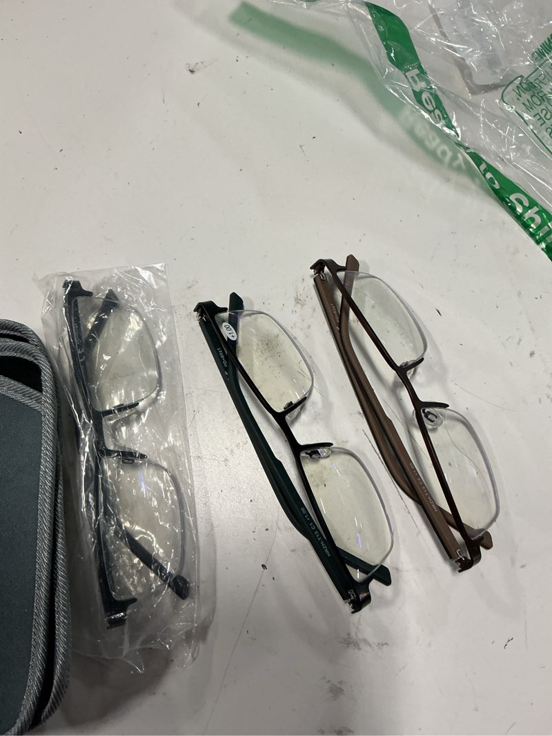Condition photo showing Good Condition for 3 pack reading glasses for men half rim metal frame readers durable anti blue light uv400 / glare computer eyeglasses 3 pack(black brown green) 1.0 x