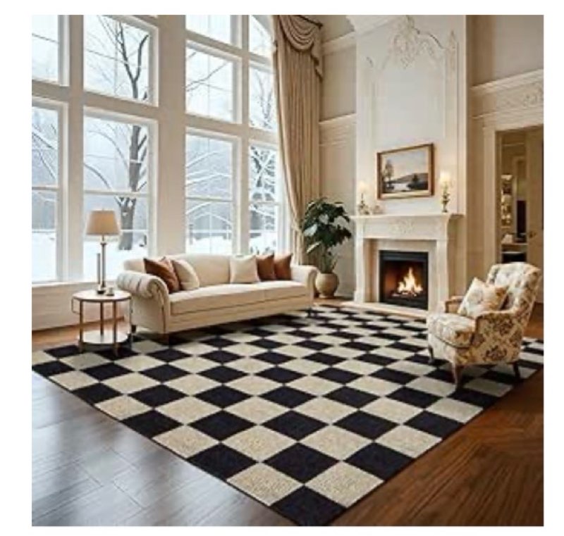 Washable Rug 8x10 Checkered Rug, Beige and White Area Rug, Boho Large Rugs for Living Room, Low Pile Lightweight Indoor Carpet with Non-Slip Backing for Bedroom Classroom Playroom Kids 8x10 feet Beige and White