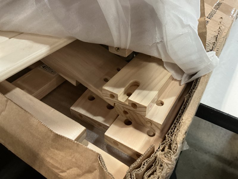 Condition photo showing As Is for dream on me finn toddler bed in vintage white oak, greenguard gold and jpma certified, non-toxic finish, made of sustainable new zealand pinewood, low-to-floor design with safety guard rails