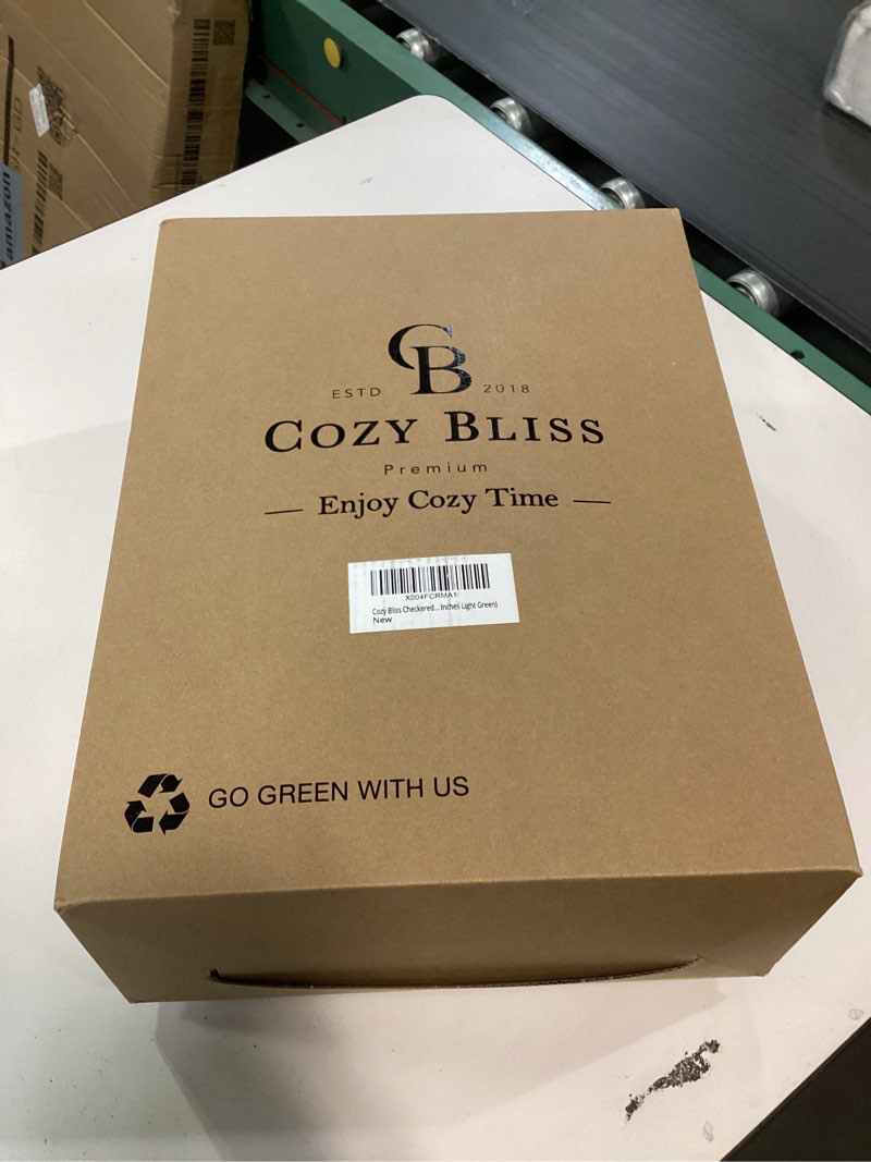 Condition photo showing New/Like New for Cozy Bliss Checkered Faux Rabbit Fur Blanket Queen Size for Bed, Soft Fuzzy Blankets for Women Men, Large Furry Fleece Throw for Bedroom Decor (Sage Green, Queen 90" x 90") Sage Green Queen(90" x 90")