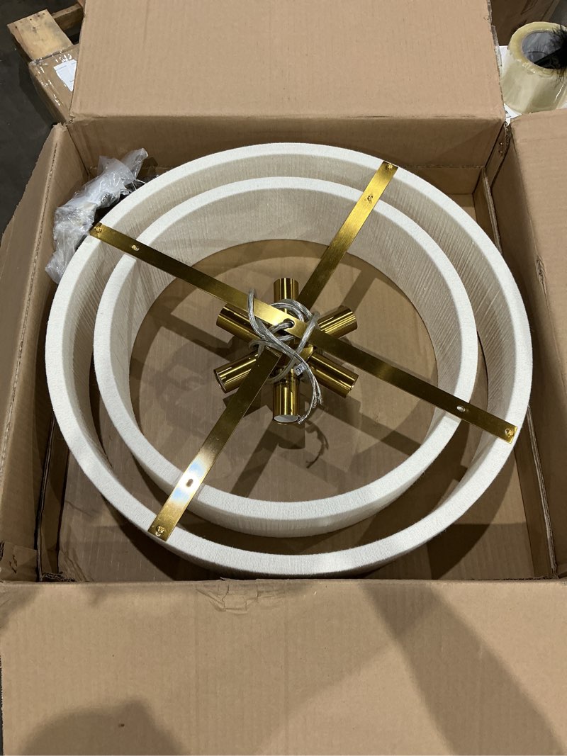 Condition photo showing As Is for 20”hand woven rattan chandelier boho pendant light adjustable coastal pendant light for kitchen island dining living room, white, ul listed a-white