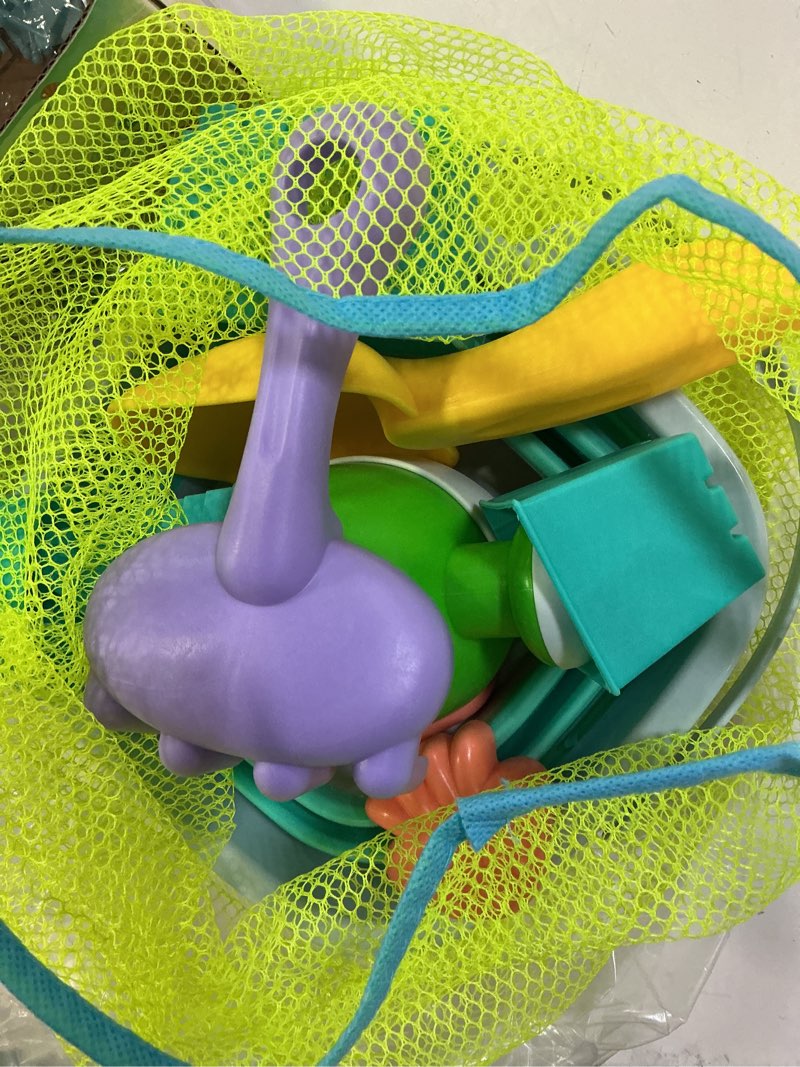 Condition photo showing Good Condition for beach toys sand set for kids, collapsible bucket and shovels with mesh bag, molds, flags, sandbox kids toddlers, travel (tavel size)