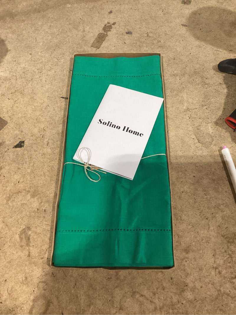 Condition photo showing New/Like New for solino home linen emerald green hemstitch table runner 60 inches - 100% pure linen small table runner 14 x 60 inch ideal for dresser and coffee tables - classic hemstitch 34: emerald 14 x 60 inch