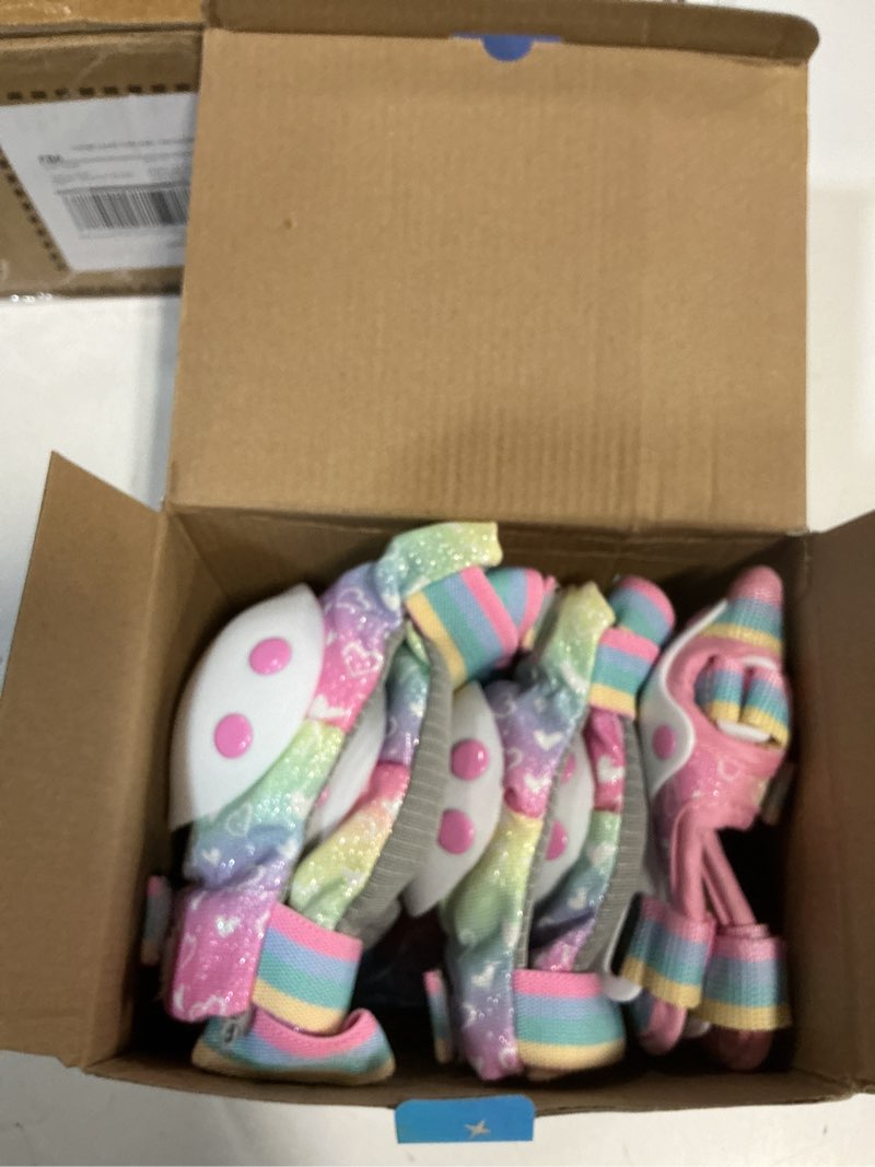 Condition photo showing New/Like New for Knee Pads for Kids - ZOOBLISS Toddler Knee and Elbow Pads Set Wrist Guards for Skating Girls Aged 3-12, Kids Protective Gear for Roller Skates Skateboard Bike Scooter, Included Drawstring Bag(Rainbow) Rainbow Ombré Medium